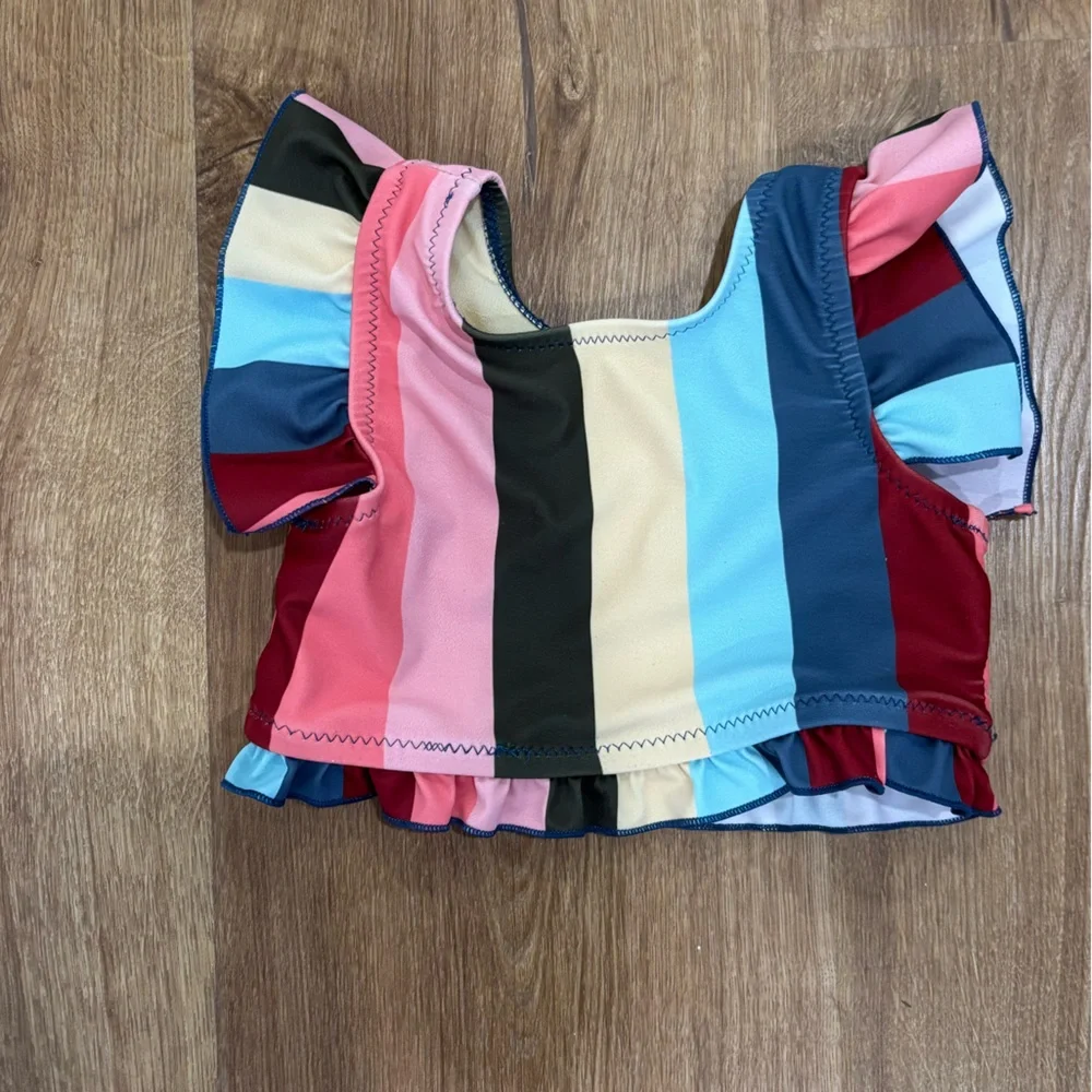 Pink Chicken Ruffle Sleeve Wide Stripe Tankini Top